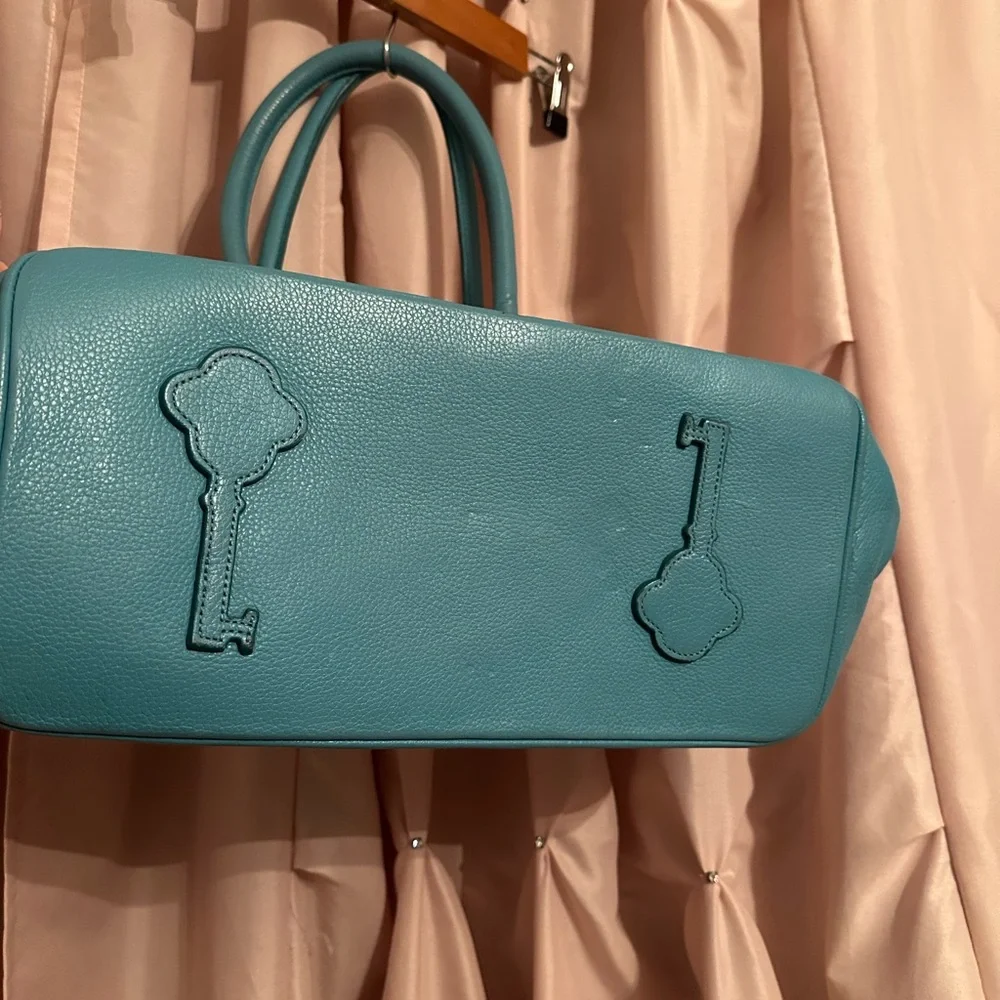 My flat in London MFIL leather bag purse handbag teal blue green bow crown - Picture 5 of 9